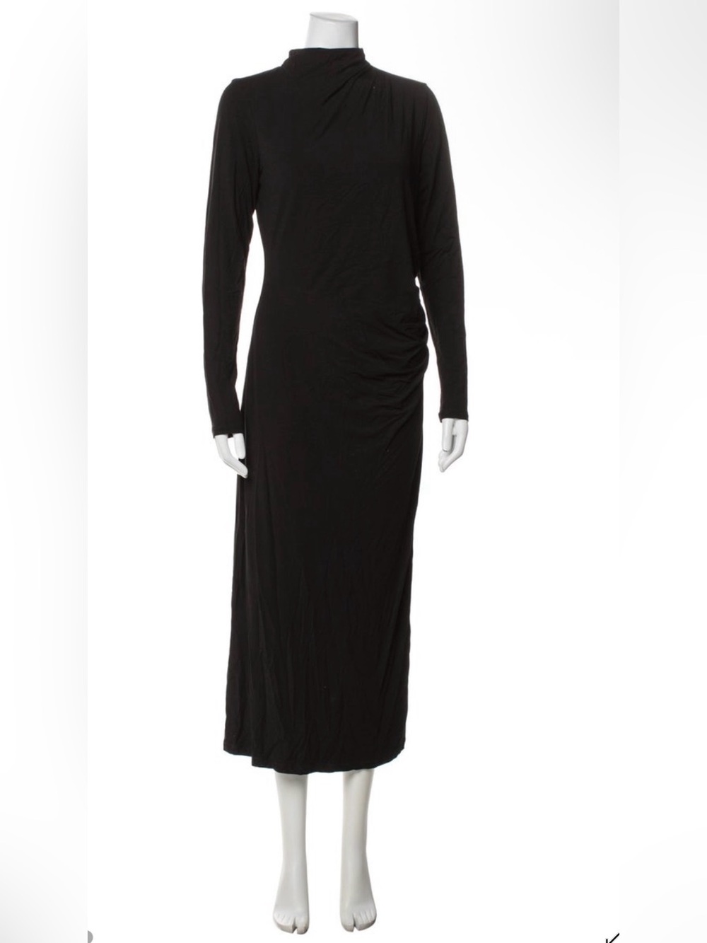 Vince Women’s Long Sleeve Black Maxi Dress stretch bodycon mock neck ruching